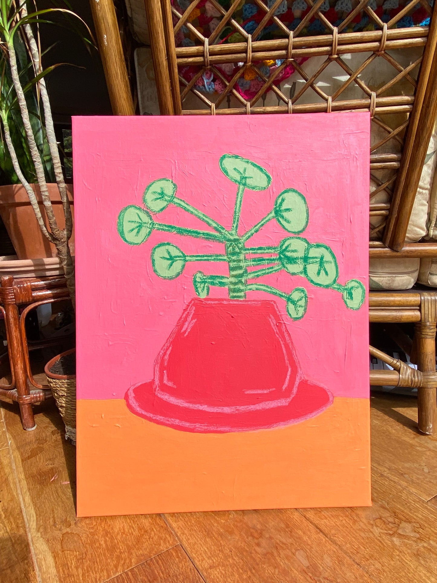 the chinese money plant - original mixed media painting