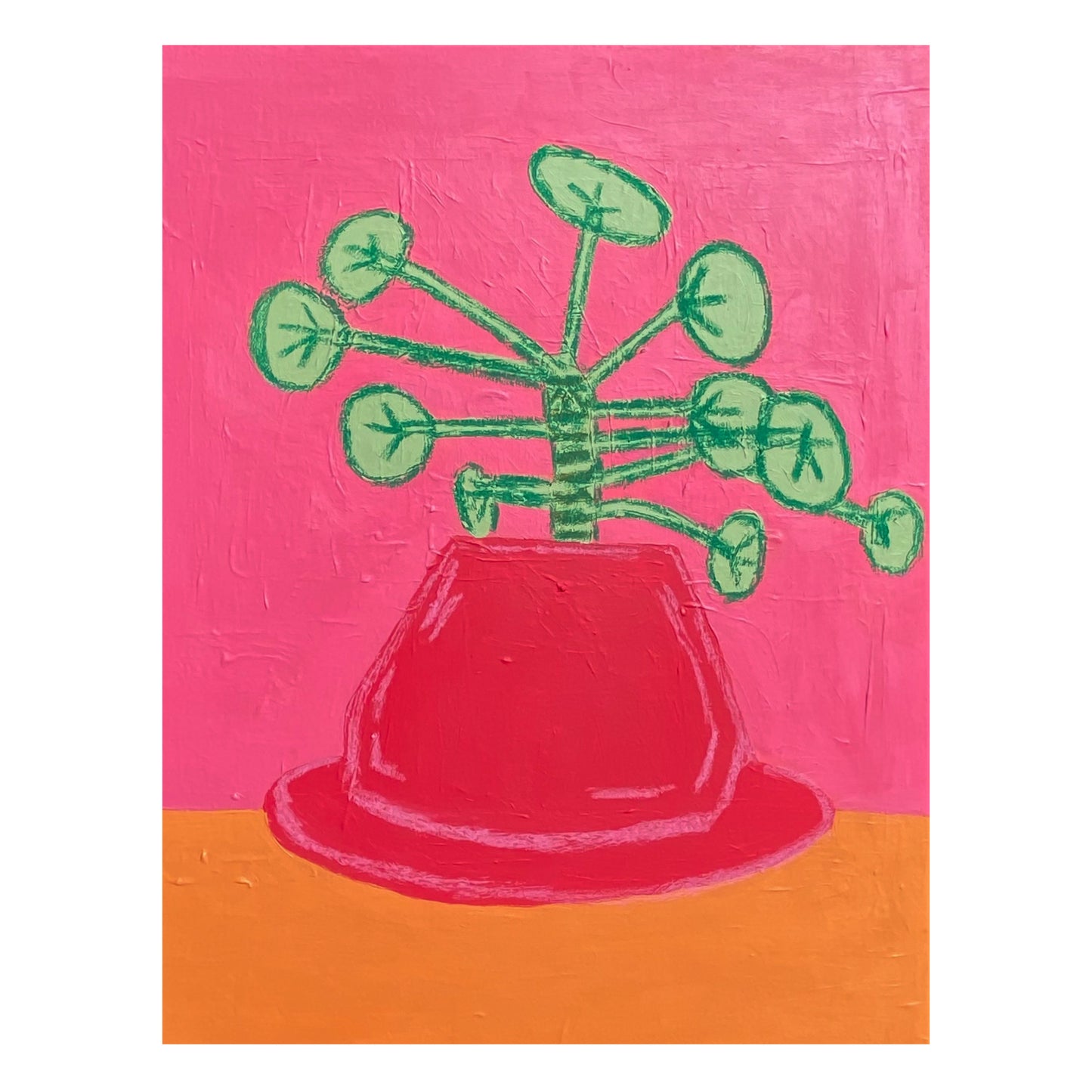 the chinese money plant - original mixed media painting